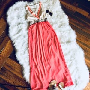 Boho Coral Aztec Maxi Dress
